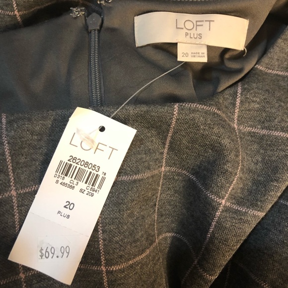 LOFT Plus sz 20 NWT Windowpane Grey/Pink Dress - Picture 3 of 5